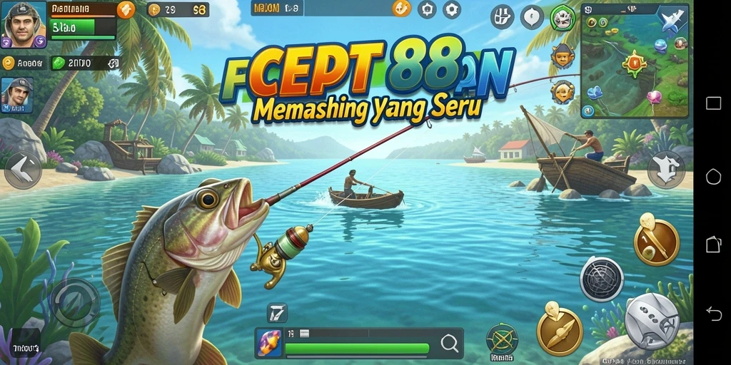 Screenshot utama gameplay Fishing di CEPAT88 menampilkan aksi menangkap ikan dengan efek visual yang memukau.