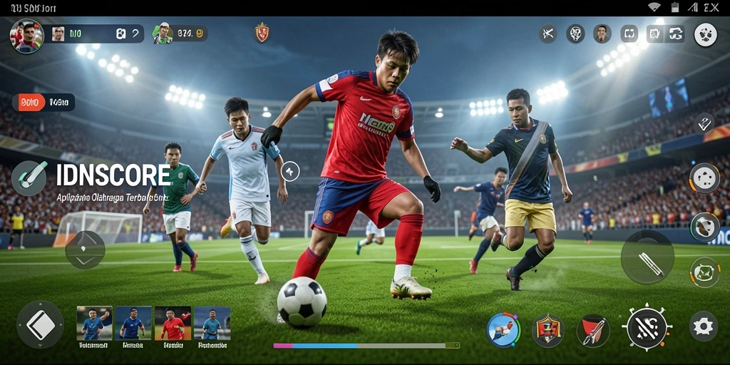 Screenshot gameplay IDNSCORE yang menunjukkan momen menegangkan pertandingan olahraga.