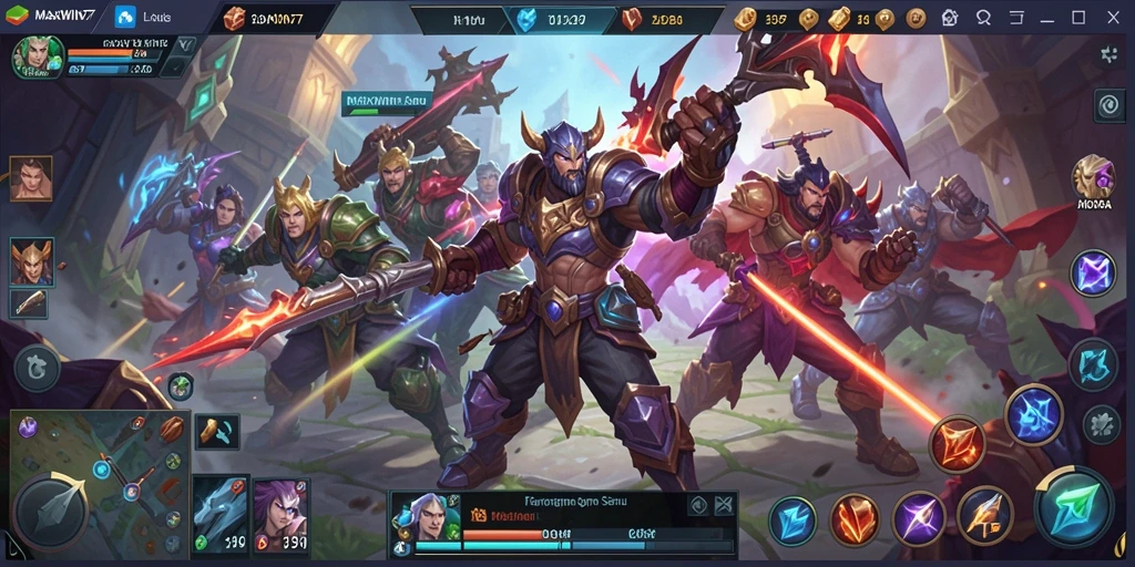 Tampilan epic pertempuran dalam game MOBA MAXWIN77.