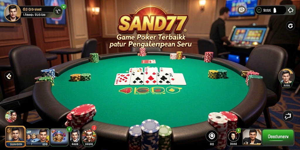 Tampilan gameplay SAND77 yang menampilkan momen-momen poker seru.