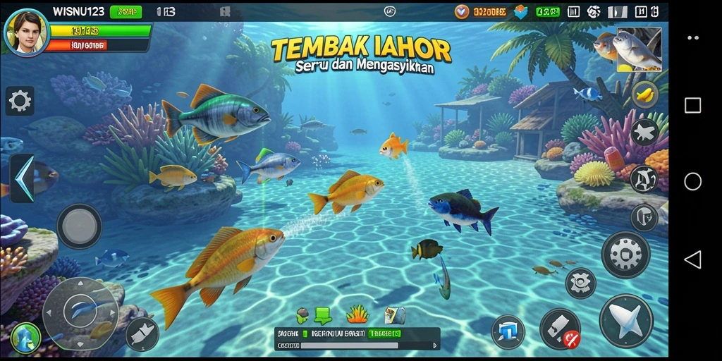 Tangkapan layar WISNU123 menampilkan aksi tembak ikan yang mendebarkan.